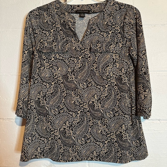 Carolyn Taylor v-neck 3/4 length sleeve black and tan blouse size small - Picture 1 of 5